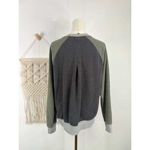 Prana Women’s Cozy Up Colorblock Crewneck Sweatshirt Large Olive Green Charcoal - Picture 7 of 10